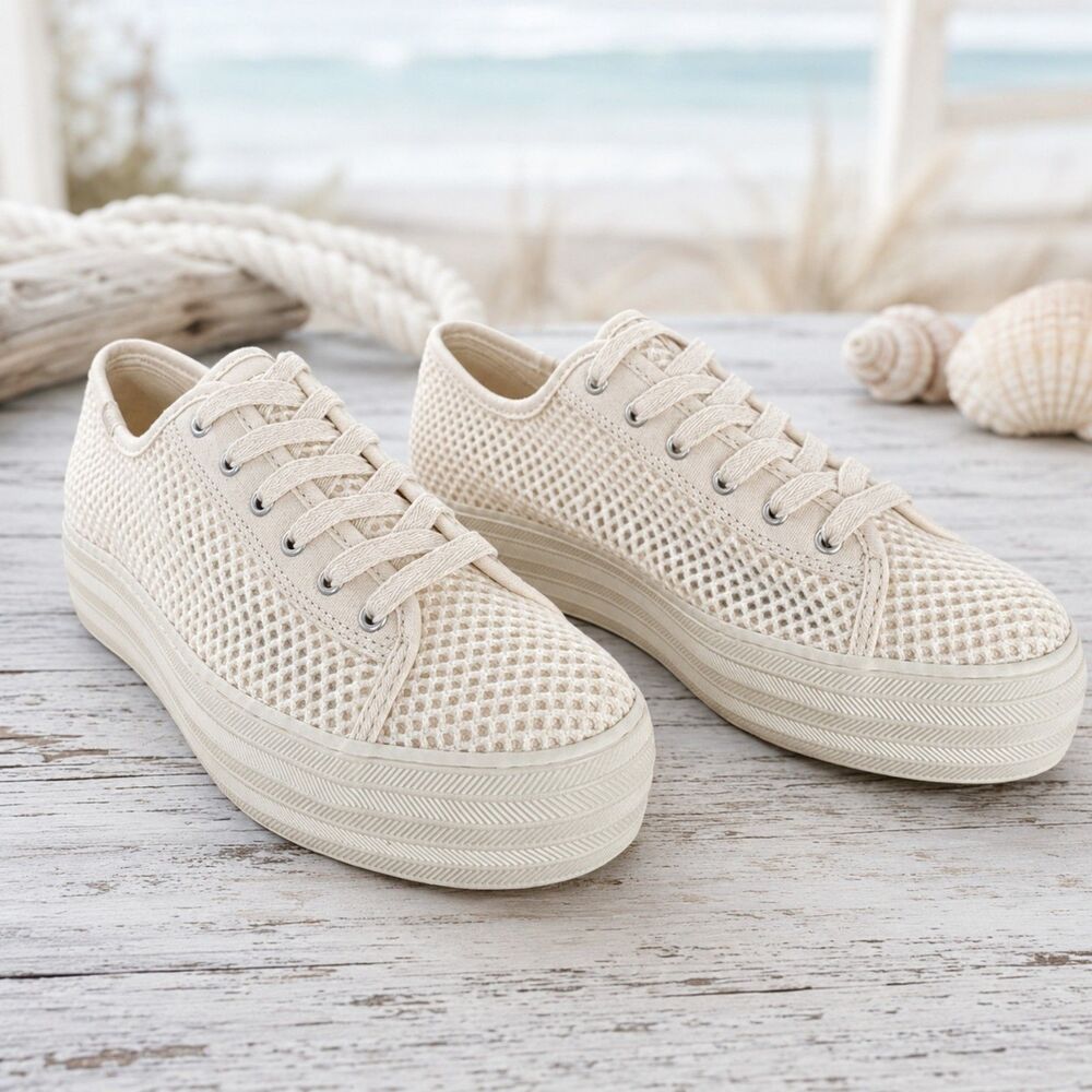 Keds Triple Kick Cotton Mesh Platform Sneakers Women’s 7M Ivory NWOB